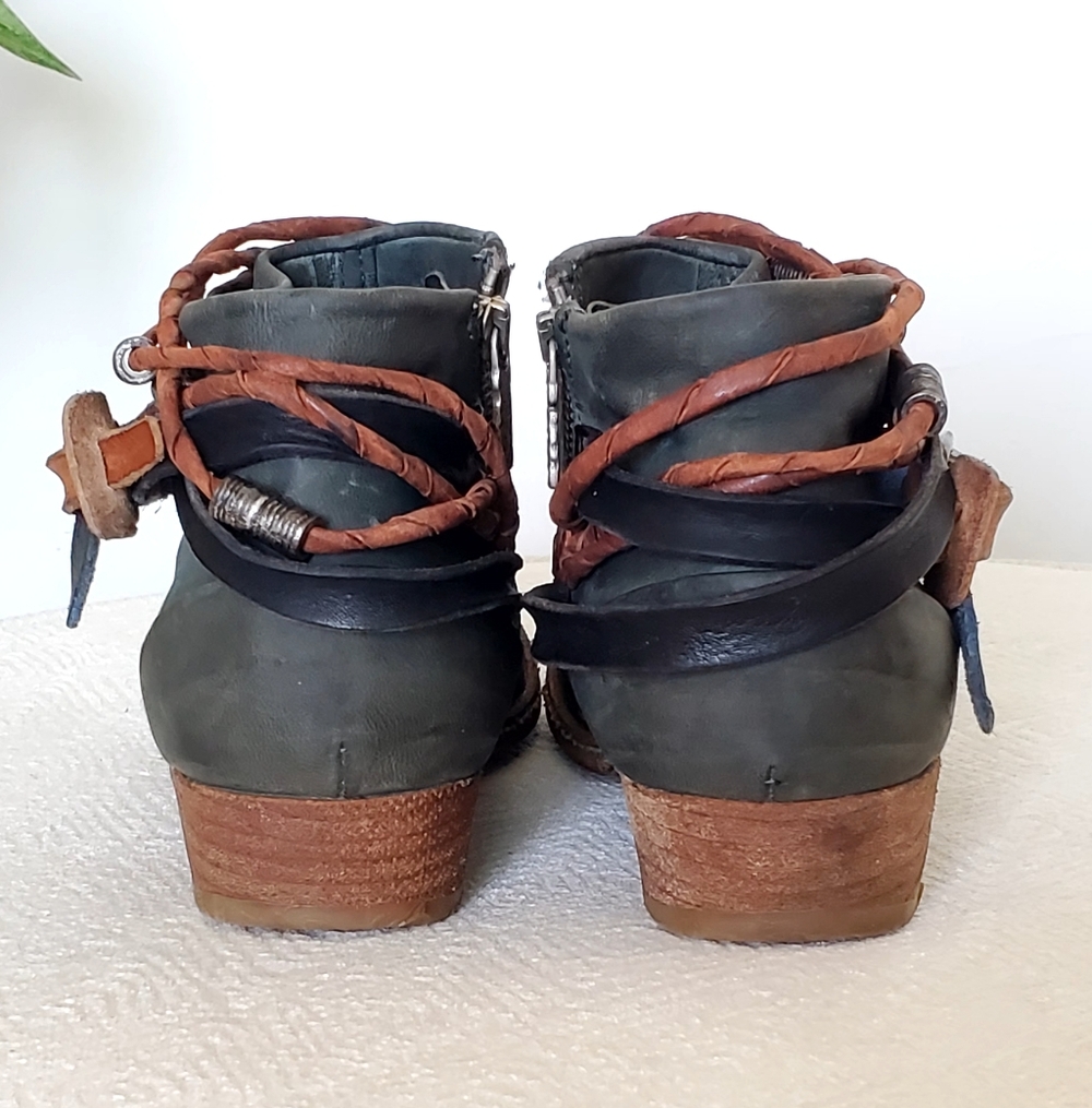 A.S. 98 Green Leather Ankle Strappy Accent Rugged Boot, Wm EU 40, US 9-9.5, - Picture 9 of 16